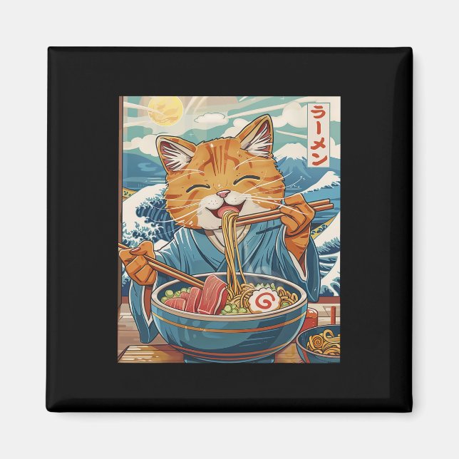 Niedlicher japanischer Ramen Kat The Great Wave Magnet (Vorne)