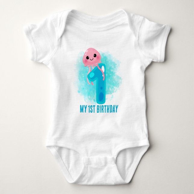 niedlicher Jellyfish erster Geburtstag hinzufügen Baby Strampler (Vorderseite)