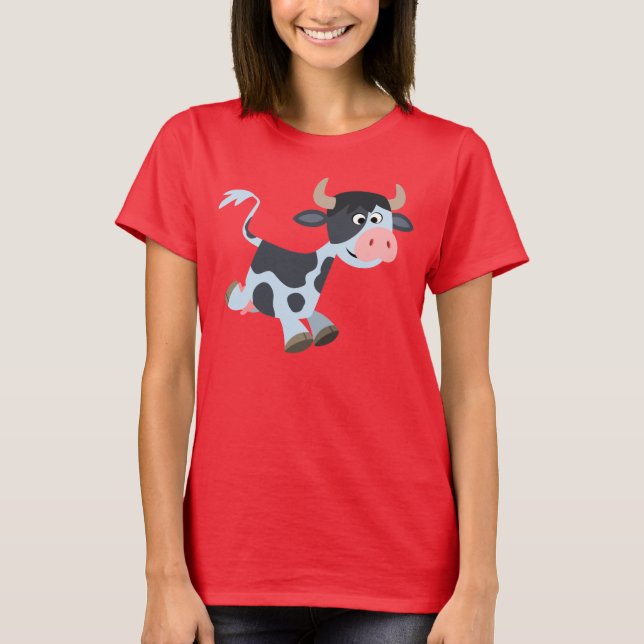 Niedlicher Joggen Cartoon Kuh Frauen T - Shirt (Vorderseite)