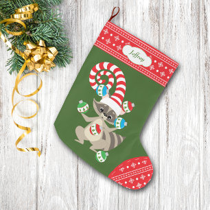 Niedlicher jonglierender Raccoon Großer Weihnachtsstrumpf