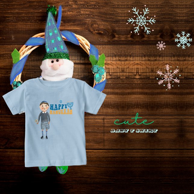 Niedlicher jüdischer Junge Happy Hanukkah Baby T-shirt (Cute Jewish Boy Happy Hanukkah Baby T-Shirt)