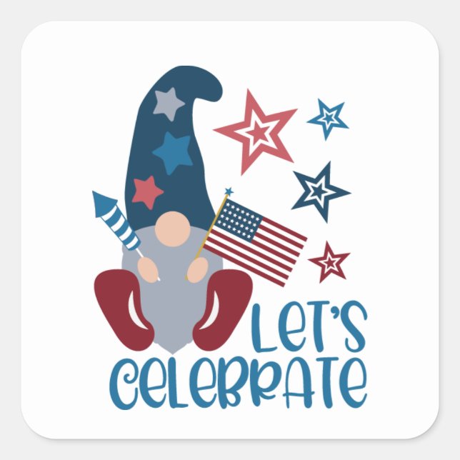 Niedlicher Juli Viertes Patrikotisches Gnome-Party Quadratischer Aufkleber (Vorderseite)