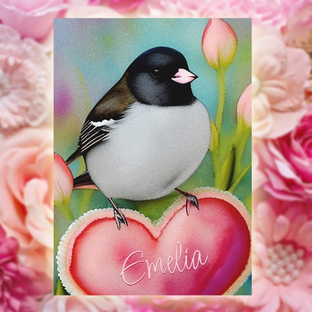 Niedlicher Junco Bird Valentine Feiertagskarte (Von Creator hochgeladen)