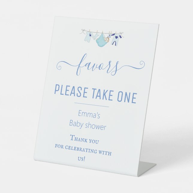 Niedlicher Junge Blue liebt Baby-Duschtisch-Schild Sockelschild (Vorderseite)