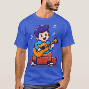 Niedlicher Junge Gitarre spielen Cartoon T-Shirt