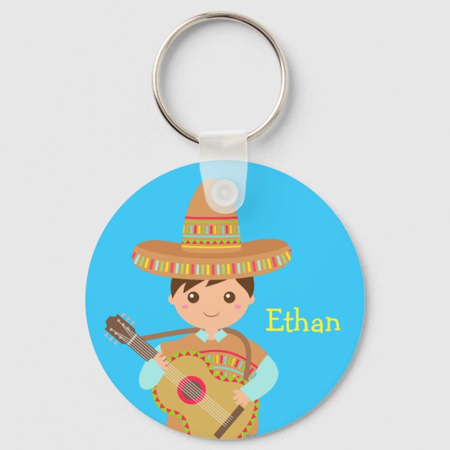Niedlicher Junge Mexican Sombrero Hat Guitar Fiest Schlüsselanhänger (Vorderseite)