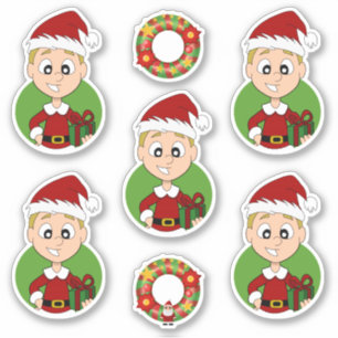 Niedlicher Junge mit kurzem Weihnachtsaufkleber Aufkleber