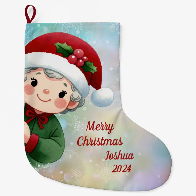 Niedlicher Junge mit Weihnachtsmannmütze Großer Weihnachtsstrumpf (Vorderseite)