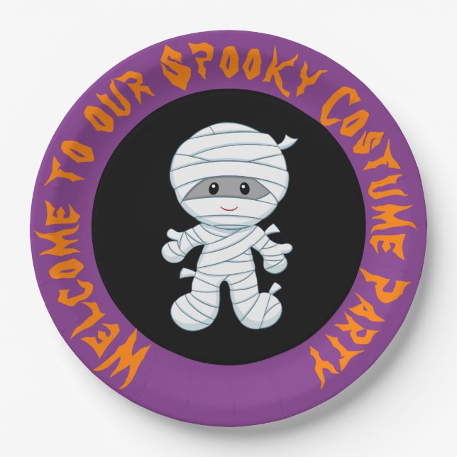 Niedlicher Junge Mummy Halloween Kostüm Party Pappteller (Vorderseite)