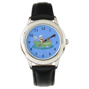 Niedlicher Junge Segelschiff und Hunderuderschiff  Armbanduhr