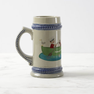 Niedlicher Junge Segelschiff und Hunderuderschiff Bierglas