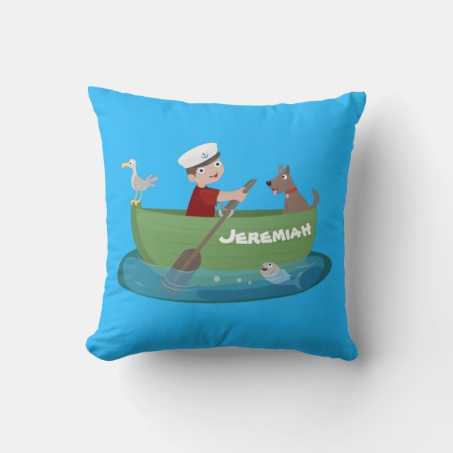 Niedlicher Junge Segelschiff und Hunderuderschiff  Kissen (Vorderseite)