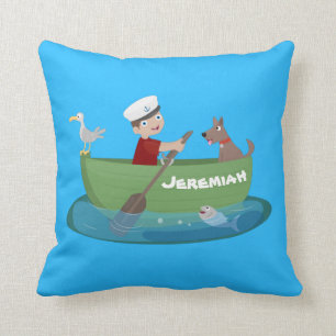 Niedlicher Junge Segelschiff und Hunderuderschiff  Kissen