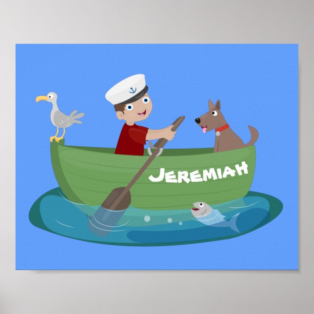 Niedlicher Junge Segelschiff und Hunderuderschiff  Poster (Vorne)