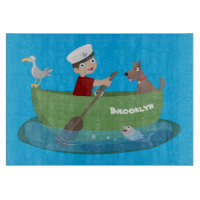 Niedlicher Junge Segelschiff und Hunderuderschiff 