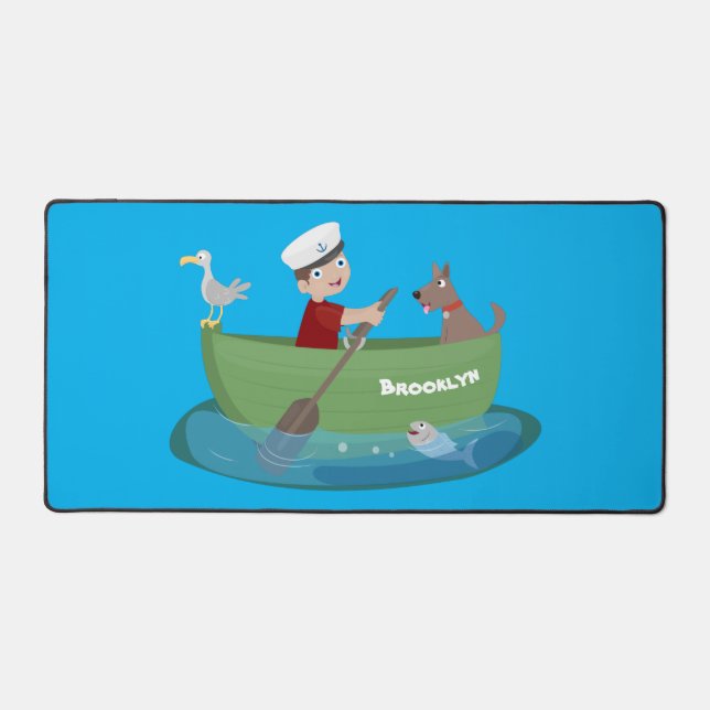 Niedlicher Junge Segelschiff und Hunderuderschiff  Schreibtischunterlage (Vorderseite)