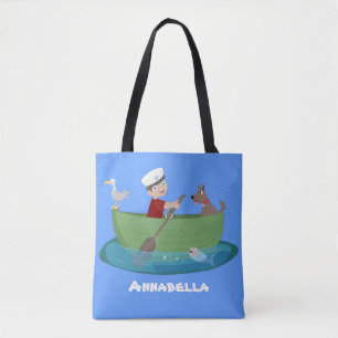 Niedlicher Junge Segelschiff und Hunderuderschiff  Tasche
