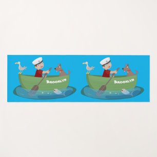 Niedlicher Junge Segelschiff und Hunderuderschiff Yogamatte