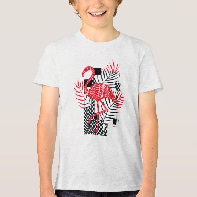 Niedlicher Junge T - Shirt Red Flamingo Print (Vorderseite)