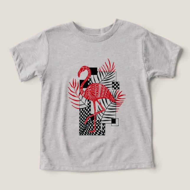 Niedlicher Junge T - Shirt Red Flamingo Print (Design Vorderseite)