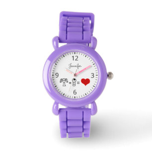 Niedlicher Junge und Mädchen Liebe Doodame Rot Armbanduhr