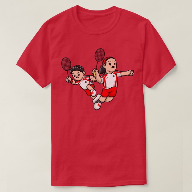 Niedlicher Junge und Mädchen spielen Badminton Car T-Shirt (Design vorne)