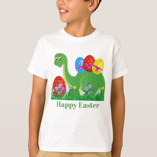 Niedlicher Jungen Ostern-Dinosaurier addieren T-Shirt (Vorderseite)