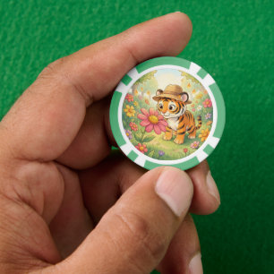 Niedlicher junger Tiger mit Hut im Garten Pokerchips