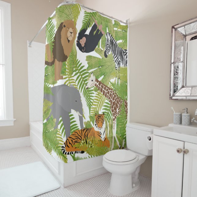 Niedlicher Jungle Animals Safari Boy | Mädchen Duschvorhang (Beispiel)