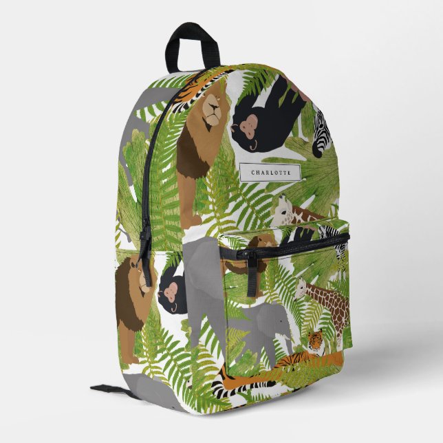 Niedlicher Jungle Animals Safari Boy | Mädchenschu Bedruckter Rucksack (Rückseitige Ecke links)