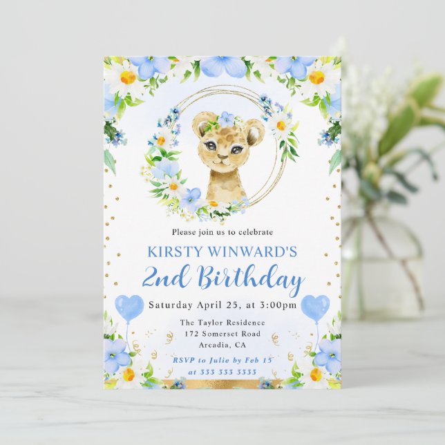 Niedlicher Jungle Lion Kindergeburtstag Einladung (Stehend Vorderseite)