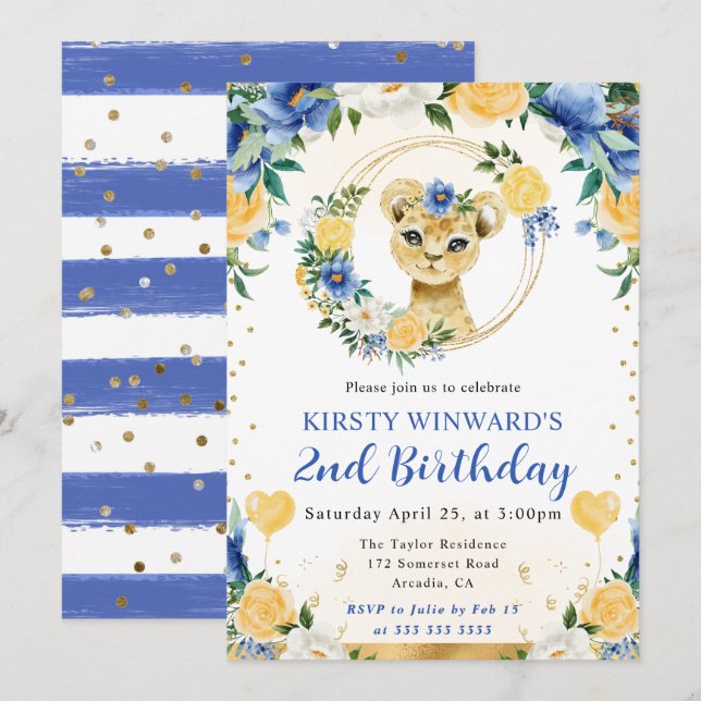 Niedlicher Jungle Lion Kindergeburtstag Einladung (Vorne/Hinten)