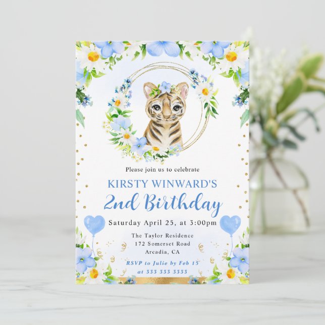 Niedlicher Jungle Tiger Kindergeburtstag Einladung (Stehend Vorderseite)