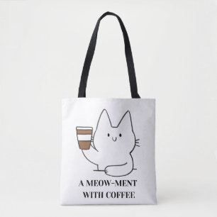 Niedlicher Kaffee Cat Art - Minimalistisches Kawai Tasche