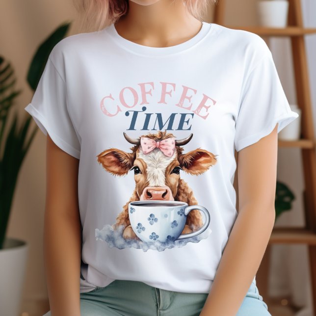 Niedlicher Kaffee Coffee Time Cow T-Shirt (Cute Country Coffee Time Cow Watercolor T-Shirt)