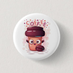 Niedlicher Kaffee-Cup & Coffee Bean T - Shirt Button