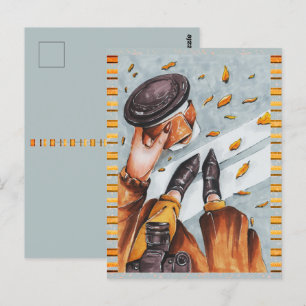 Niedlicher Kaffee Künstlerischer Herbstfall Postkarte