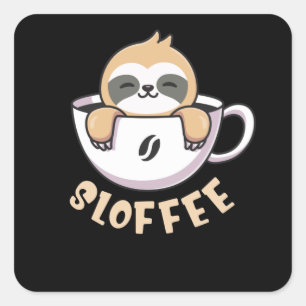 Niedlicher Kaffee-Schluck im Coffee-Cup Quadratischer Aufkleber