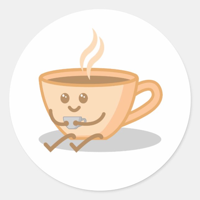 Niedlicher Kaffee/Tee-Tasse Cartoon Runder Aufkleber (Vorderseite)