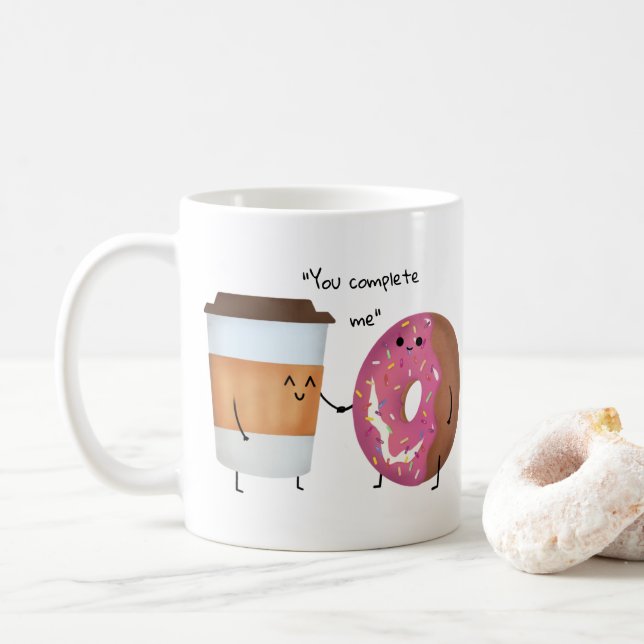 Niedlicher Kaffee und Donut Komplettes Paar Kaffeetasse (Mit Donut)