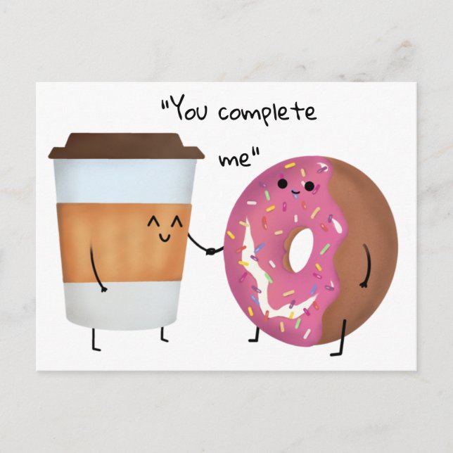 Niedlicher Kaffee und Donut Komplettes Paar Postkarte (Vorderseite)