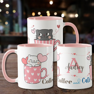 Niedlicher Kaffee und Katzencreme als Monogramm Pe Tasse