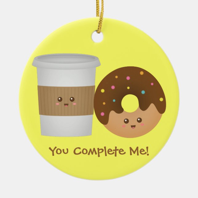 Niedlicher Kaffee und Krapfen in der Liebe, Keramikornament (Vorne)