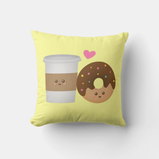 Niedlicher Kaffee und Krapfen in der Liebe, Kissen (Vorderseite)