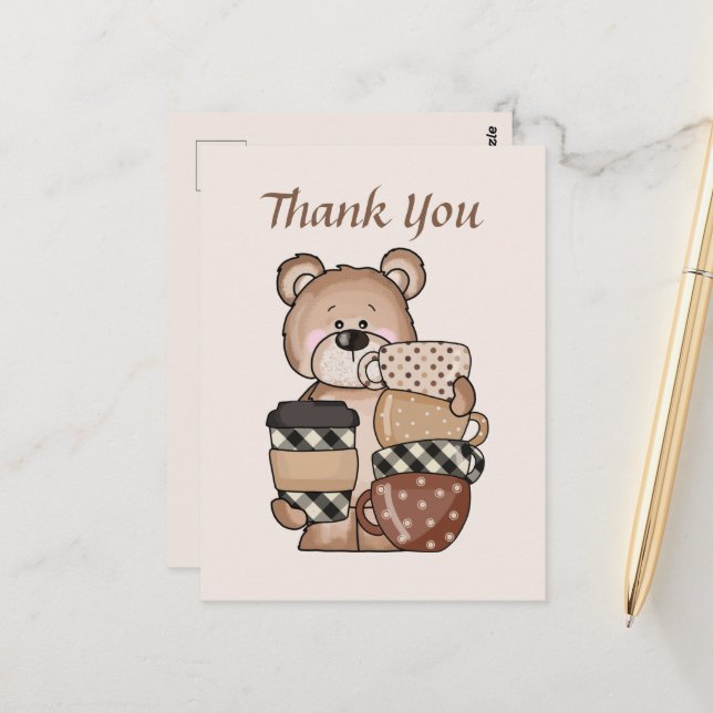Niedlicher Kaffeebär hinzufügen Text Vielen Dank Postkarte (Vorderseite/Rückseite Beispiel)