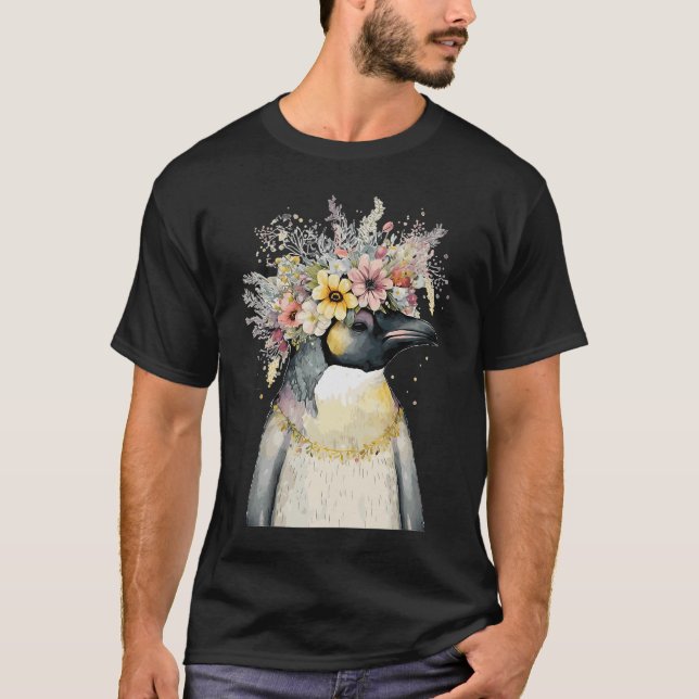 Niedlicher Kaiser Pinguin Seabird Blume Kronflor B T-Shirt (Vorderseite)