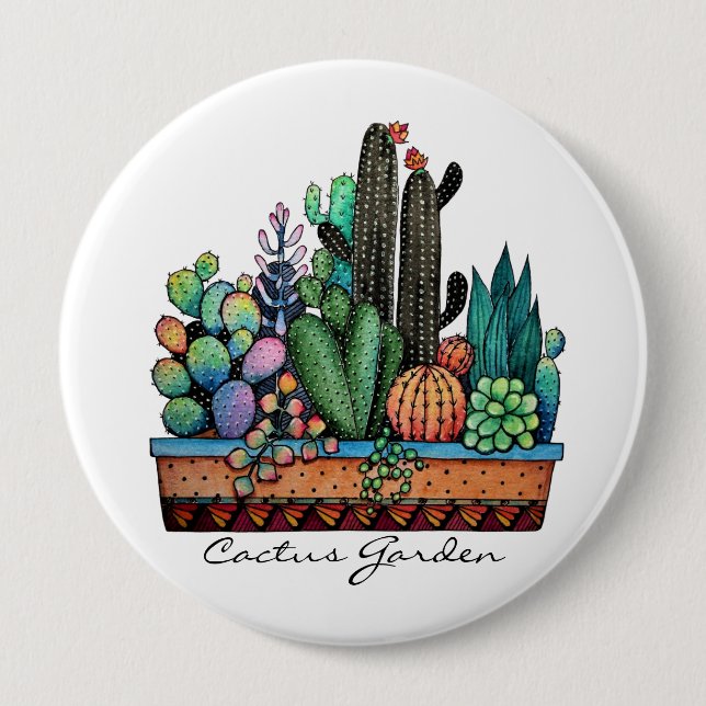 Niedlicher Kakteen Garden in Pot Button (Vorderseite)