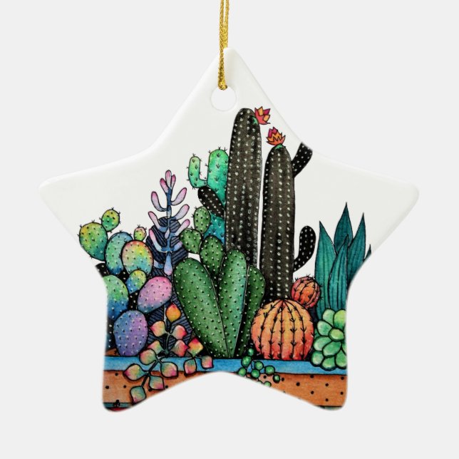 Niedlicher Kakteen Garden in Pot Keramik Ornament (Vorne)