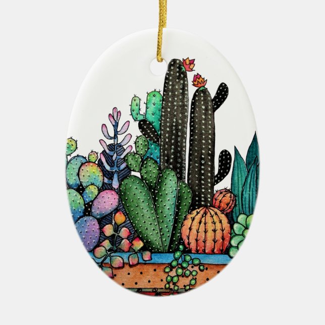 Niedlicher Kakteen Garden in Pot Keramik Ornament (Vorne)