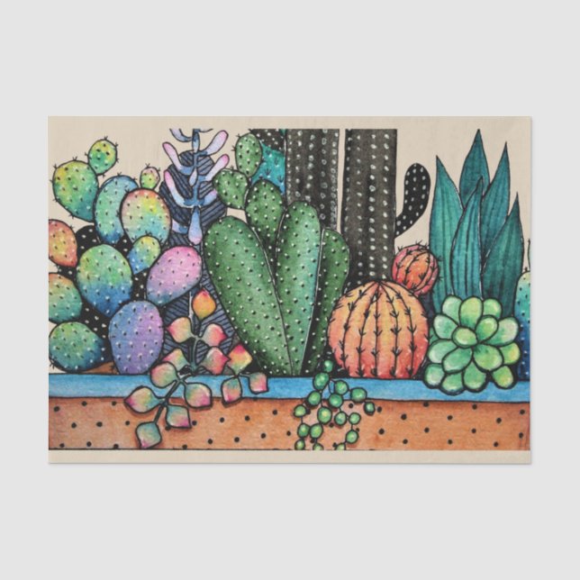 Niedlicher Kakteen Garden in Pot Seidenpapier (Vorderseite)